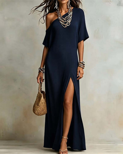 Élodie™ Slanted Shoulder Slit Maxi Dress