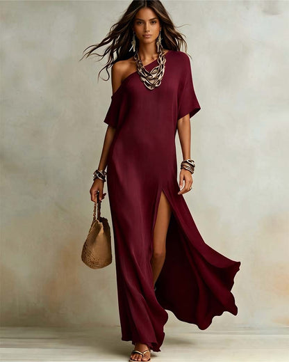 Élodie™ Slanted Shoulder Slit Maxi Dress