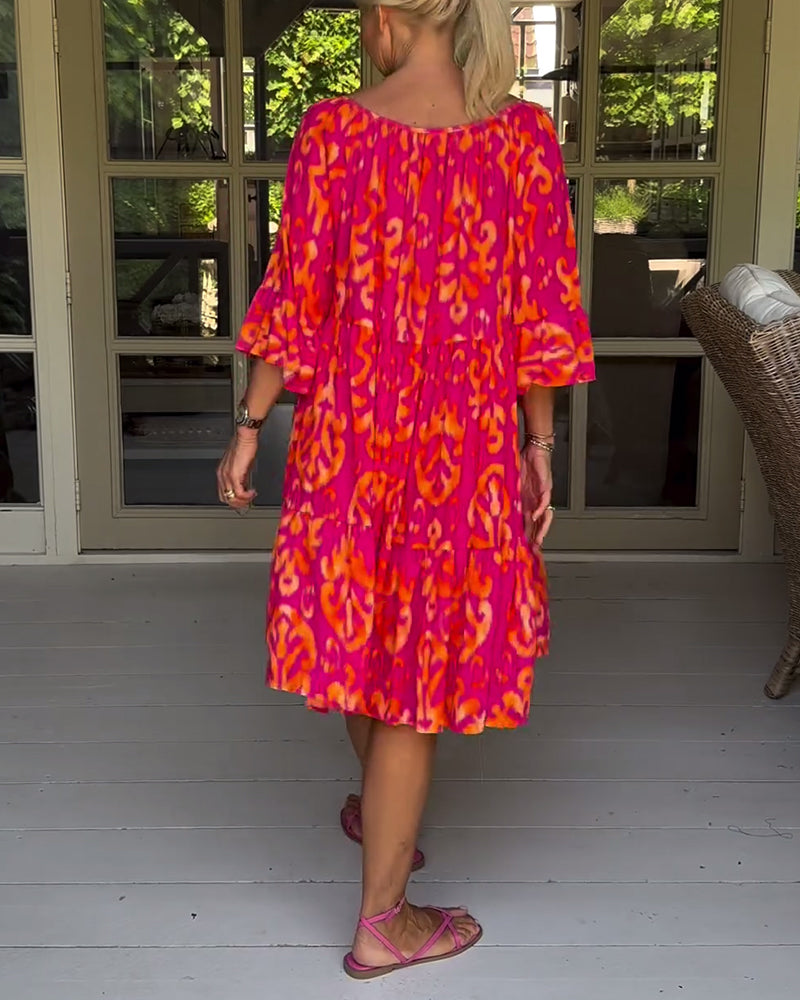Camille™ Drawstring Neck Bell Sleeve Midi Dress