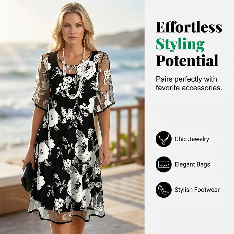 Eliza | Elegant Chiffon Dress with Floral Print