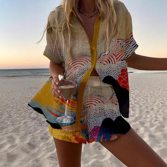 Nova | Abstract Print Beach Shirt & Shorts Set
