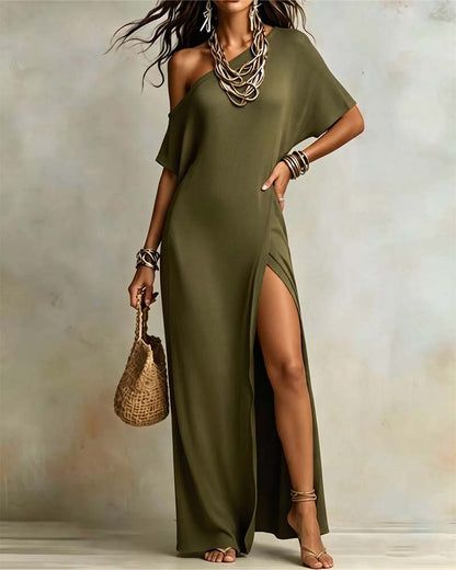 Élodie™ Slanted Shoulder Slit Maxi Dress