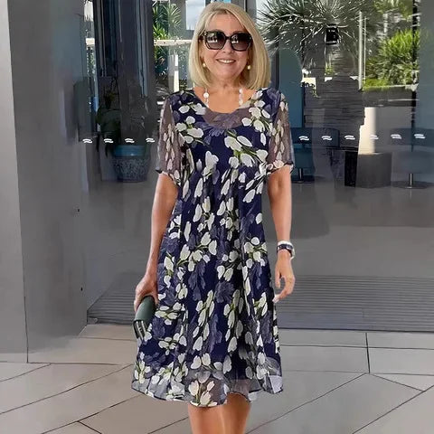 Eliza | Elegant Chiffon Dress with Floral Print