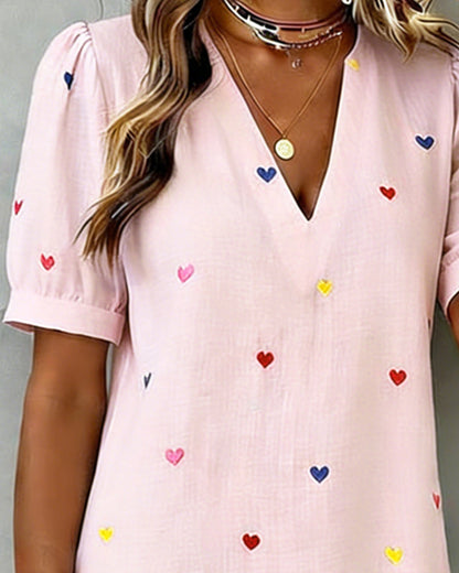 Coraline™ Heart Print V-Neck Mini Dress