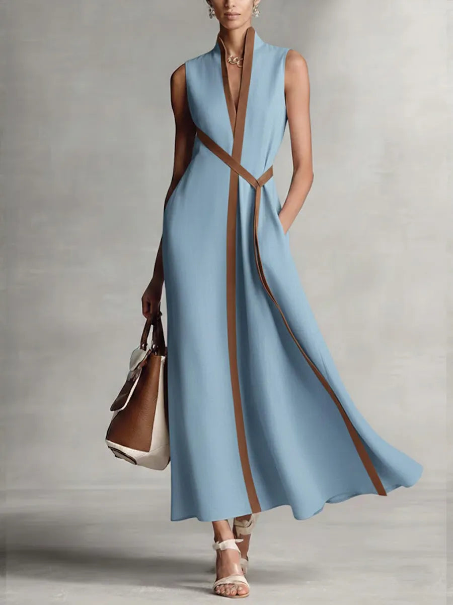 Coraline™ | Linen Maxi Dress with Contrast Trim