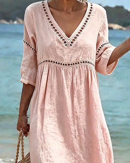Noémie™ Openwork V-Neck Casual Midi Dress