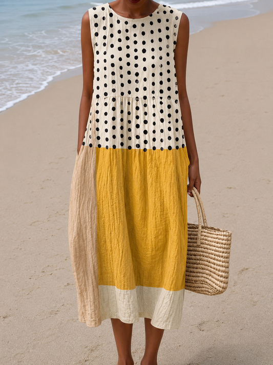 Leah™ Polka Dot Colorblock Midi Dress