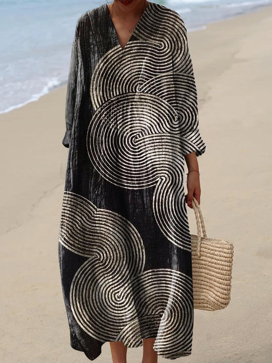 Kaia | Op-Art Spiral Print Maxi Dress