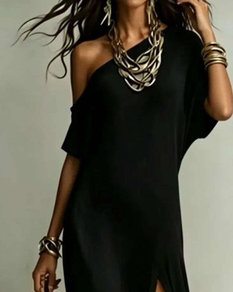 Élodie™ Slanted Shoulder Slit Maxi Dress