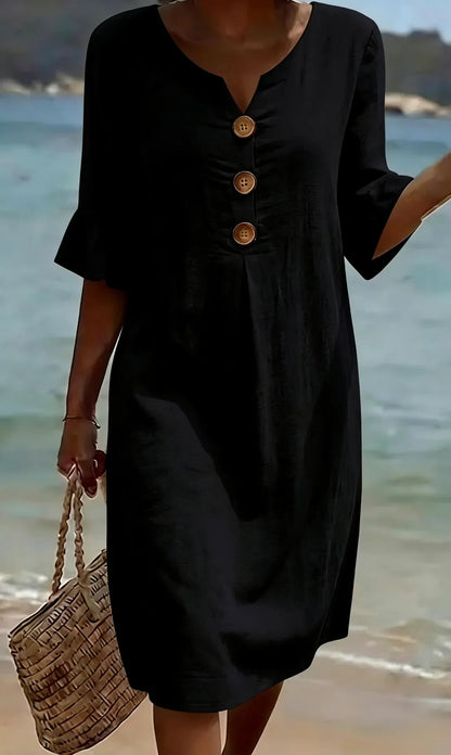 Sylvie | Linen Dress with Puff Sleeves