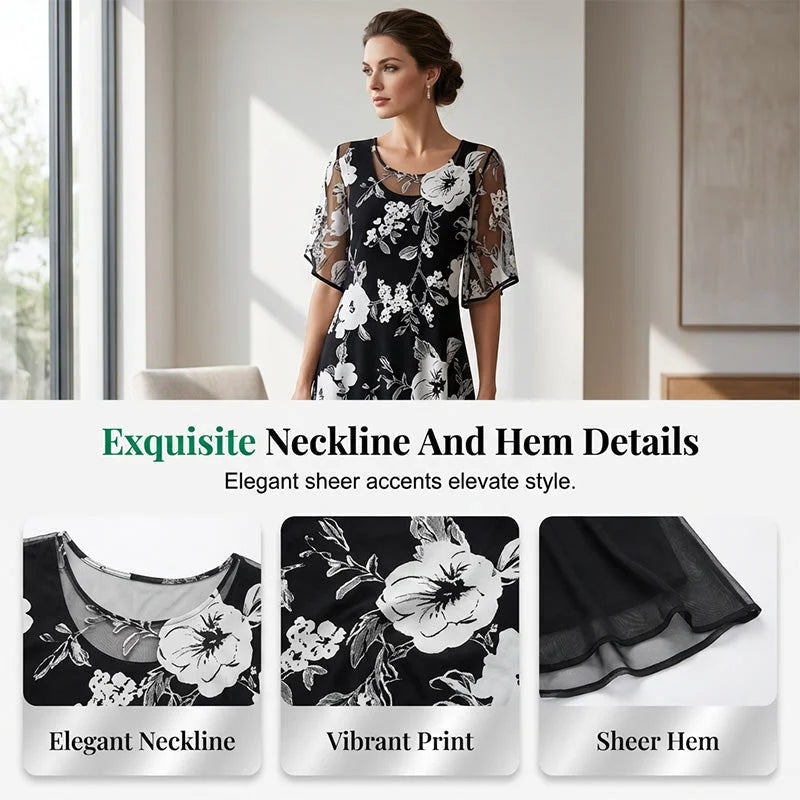 Eliza | Elegant Chiffon Dress with Floral Print