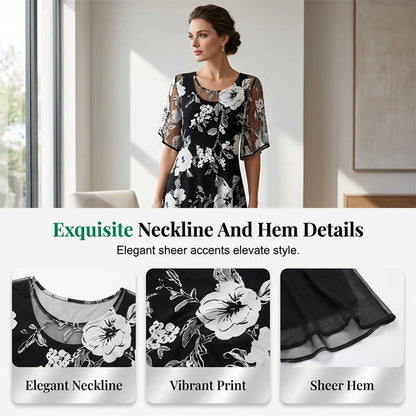 Eliza | Elegant Chiffon Dress with Floral Print