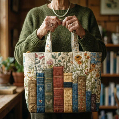 Books & Blooms | Quilted Tote Bag