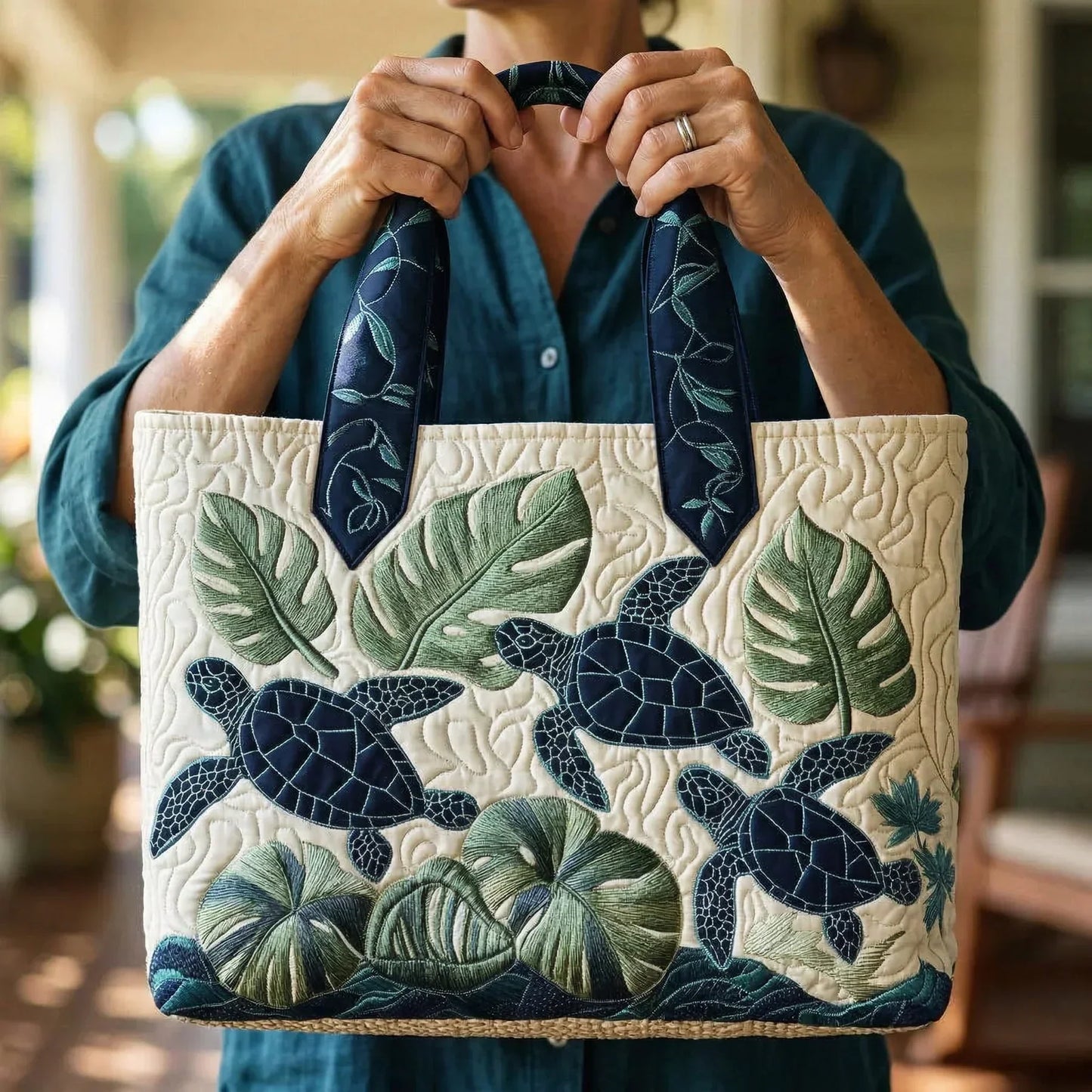 Sea Turtle Grace | Quilted Tote Bag