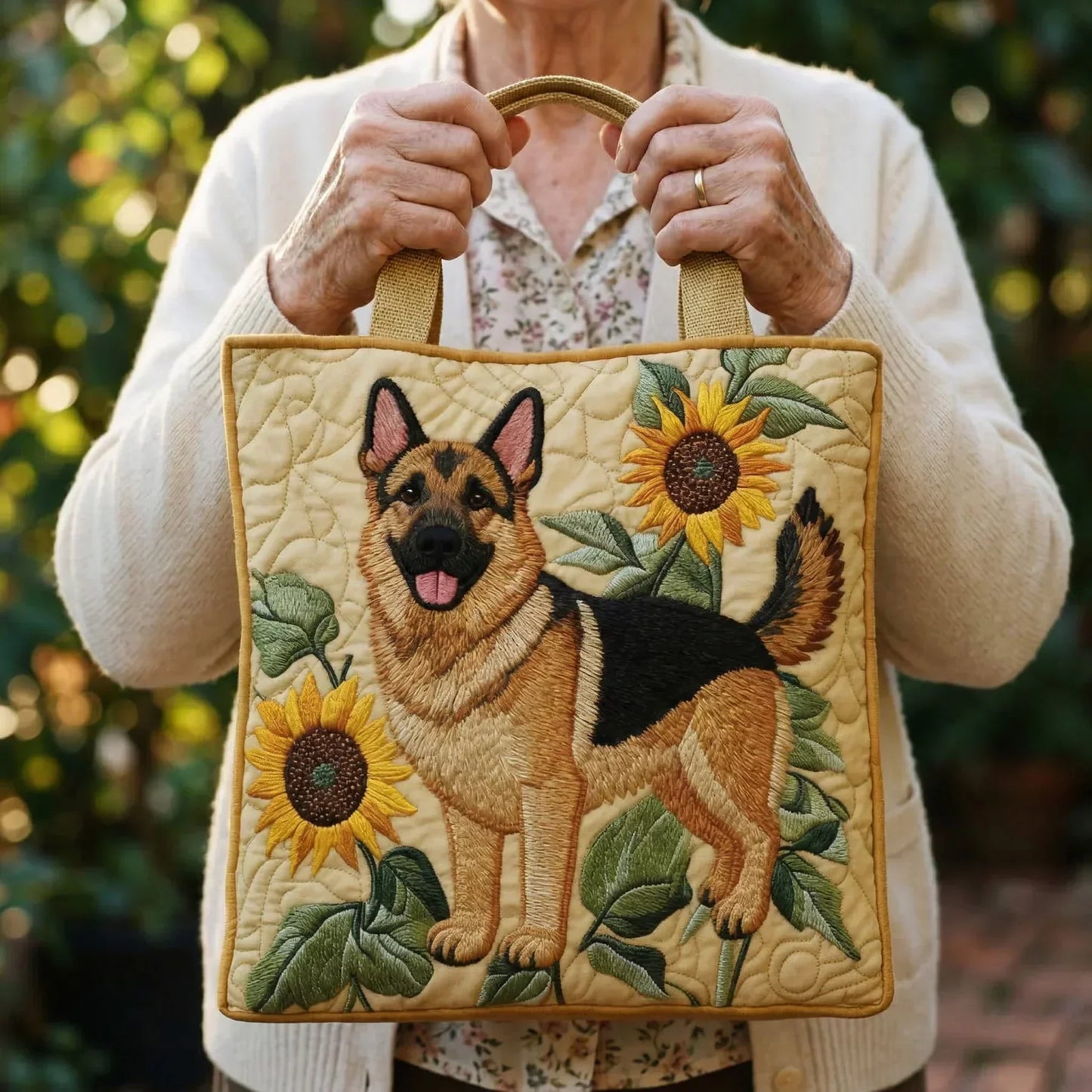 German Shepherd Floral | Quilted Tote Bag