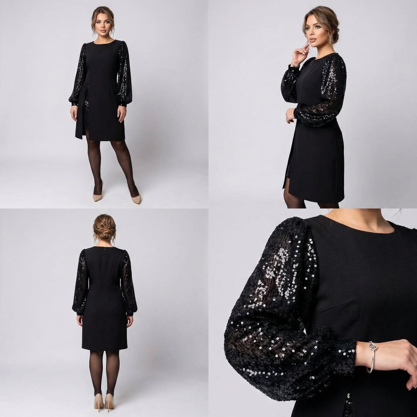 Aria | Elegant Dress with Shimmering Puff Sleeves