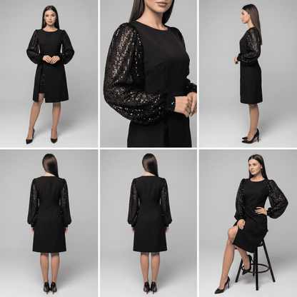 Aria | Elegant Dress with Shimmering Puff Sleeves