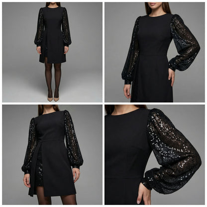 Aria | Elegant Dress with Shimmering Puff Sleeves