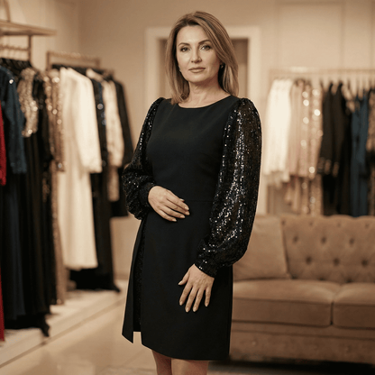 Aria | Elegant Dress with Shimmering Puff Sleeves