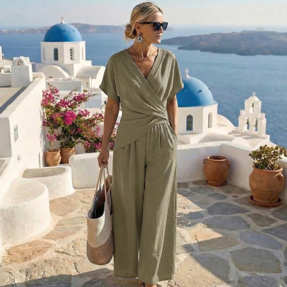 Faye | Pleated Top & Wide-Leg Trouser Set