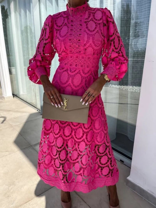 Lace | Balloon-Sleeve A-Line Midi Dress