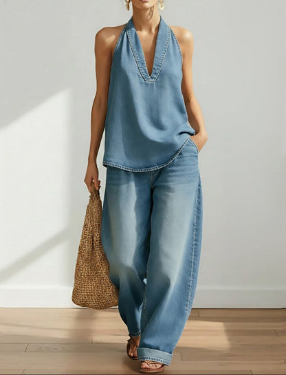 Ιβυ | Vintage Washed Soft Denim-Look Δίδυμο Σετ