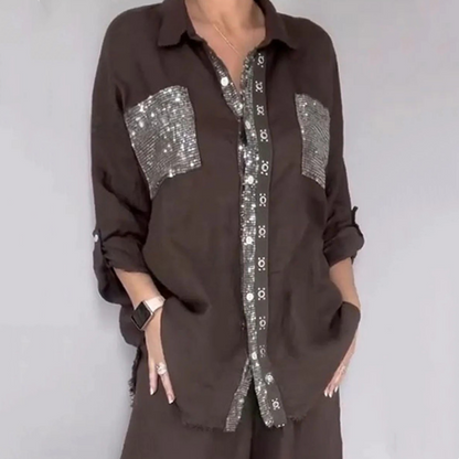 Lizy™ | Sequin Shirt & Trouser Two-Piece Set