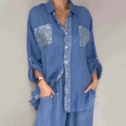 Lizy™ | Sequin Shirt & Trouser Two-Piece Set