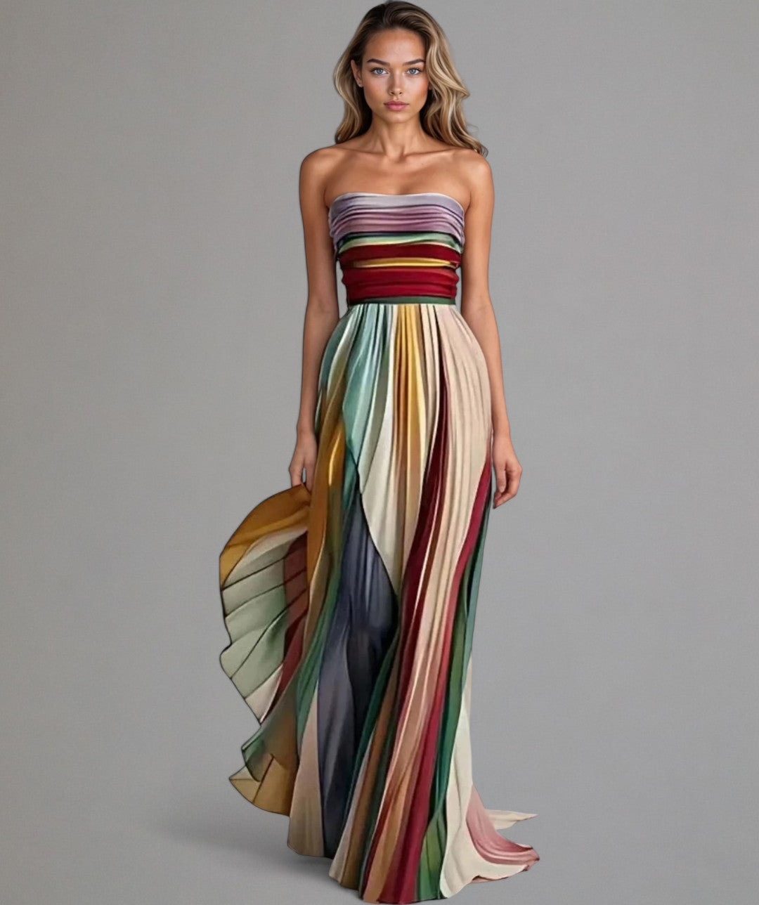 Sunset | Pleated Strapless Maxi Dress