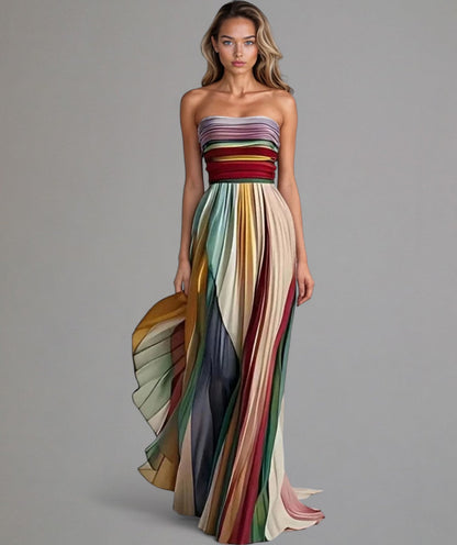 Sunset | Pleated Strapless Maxi Dress