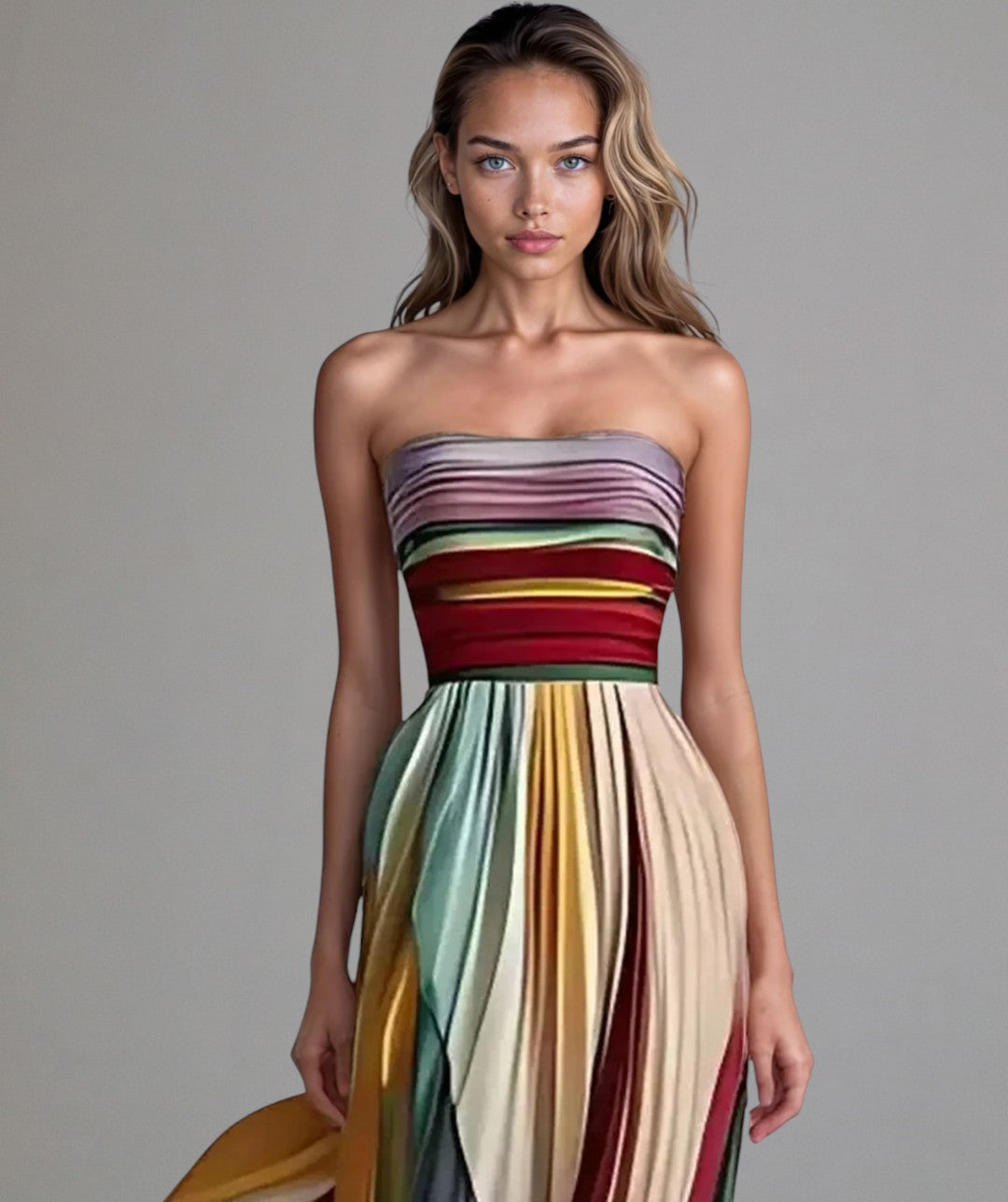 Sunset | Pleated Strapless Maxi Dress