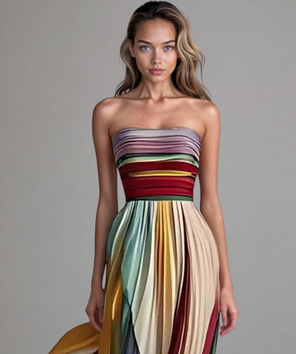 Sunset | Pleated Strapless Maxi Dress